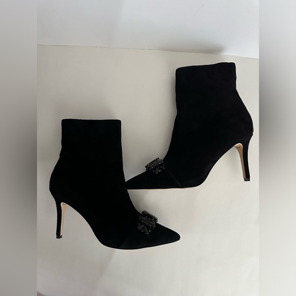NWOT Karl Lagerfeld suede ankle bling booties size 7.5 heels 3.5” - Picture 1 of 10